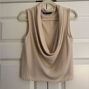 Zara Beige Sleeveless Drape Blouse